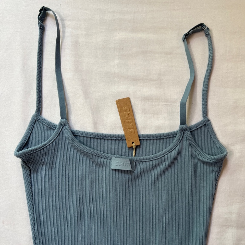SKIMS Soft Lounge Ribbed Long Slip Blue Bodycon Maxi Dress - Picture 2 of 3